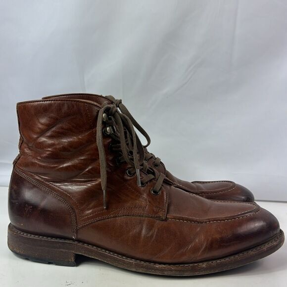 Frye Bowery Moc Grailed Lace Up Brown Leather Men’s Boots - Picture 2 of 15